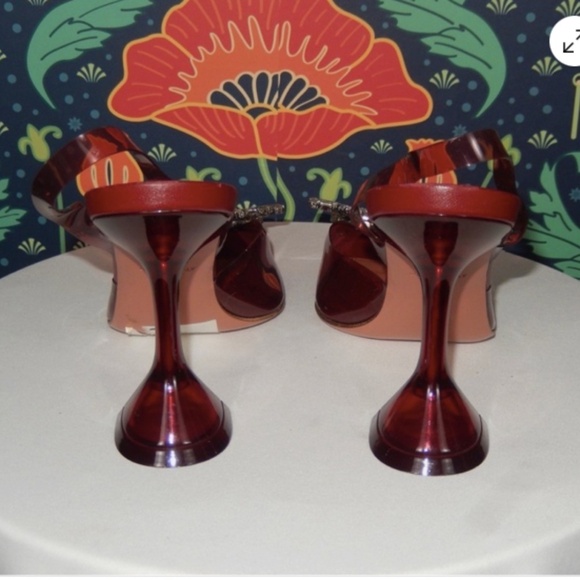 Amina Muaddi Begum Burgundy PVC Swarovski Crystal Slingback Heels Shoes 35.5 - Picture 6 of 7